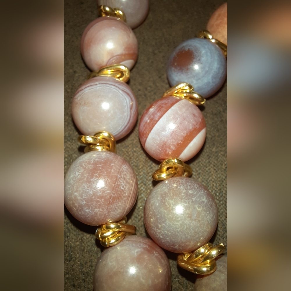 Banded agate set bead necklace pave crystal clasp matching gemstone earrings - Picture 16 of 16